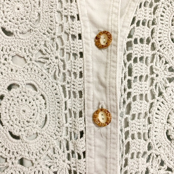 Coldwater Creek Vintage 80’s style lace light blue embroidered crochet crop. P/M - Picture 8 of 10